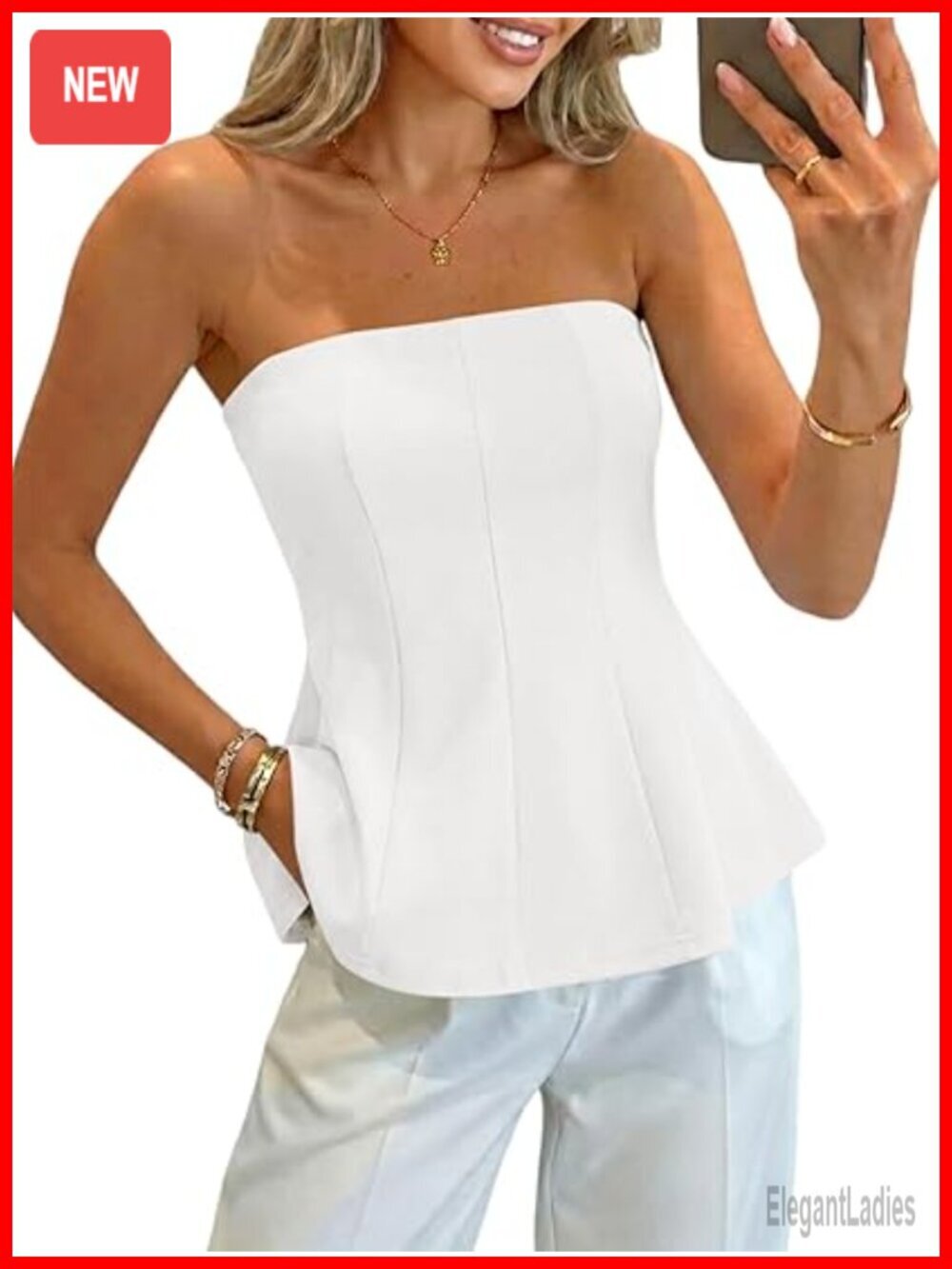 Strapless Peplum Tube Top with Ruffled Hem Bandeau Summer Tank